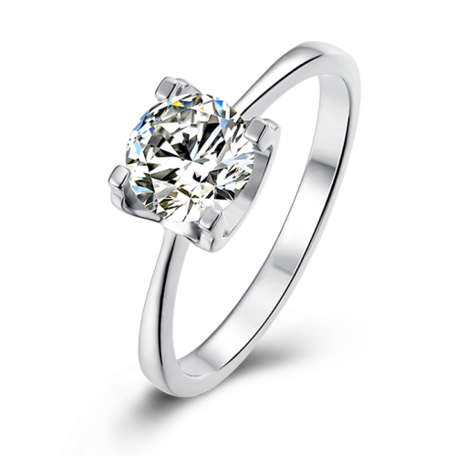 Simplest Engagement 925 Silver Ring For Women Wedding Ring Four Prong Crystal On Square Setting For Anniversary